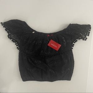 COPY - Guess crop top Keziah Lace Pom Top JET BLACK